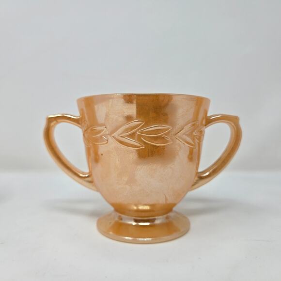 Vintage Anchor Hocking Fire King Peach Luster Laurel Leaf Cream & 2 Open Sugar - Picture 8 of 16